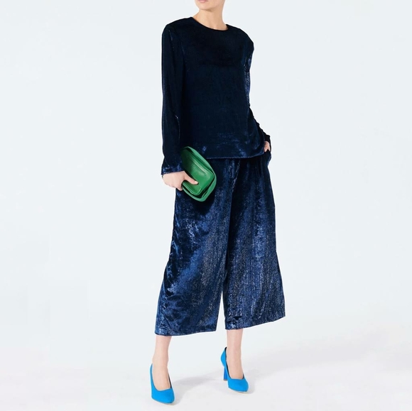 Tibi Pants - NEW Tibi Velvet Lurex Stella Cropped Wide Leg Pant